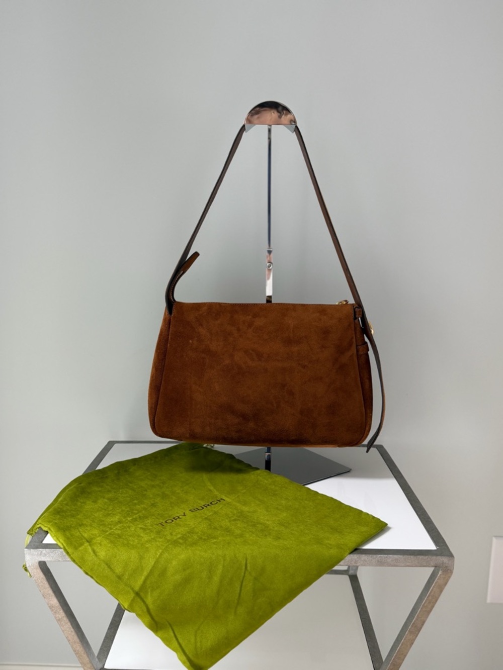 Tory Burch Brown Suede Shoulder Bag | Adjustable Strap | Dust Bag Included